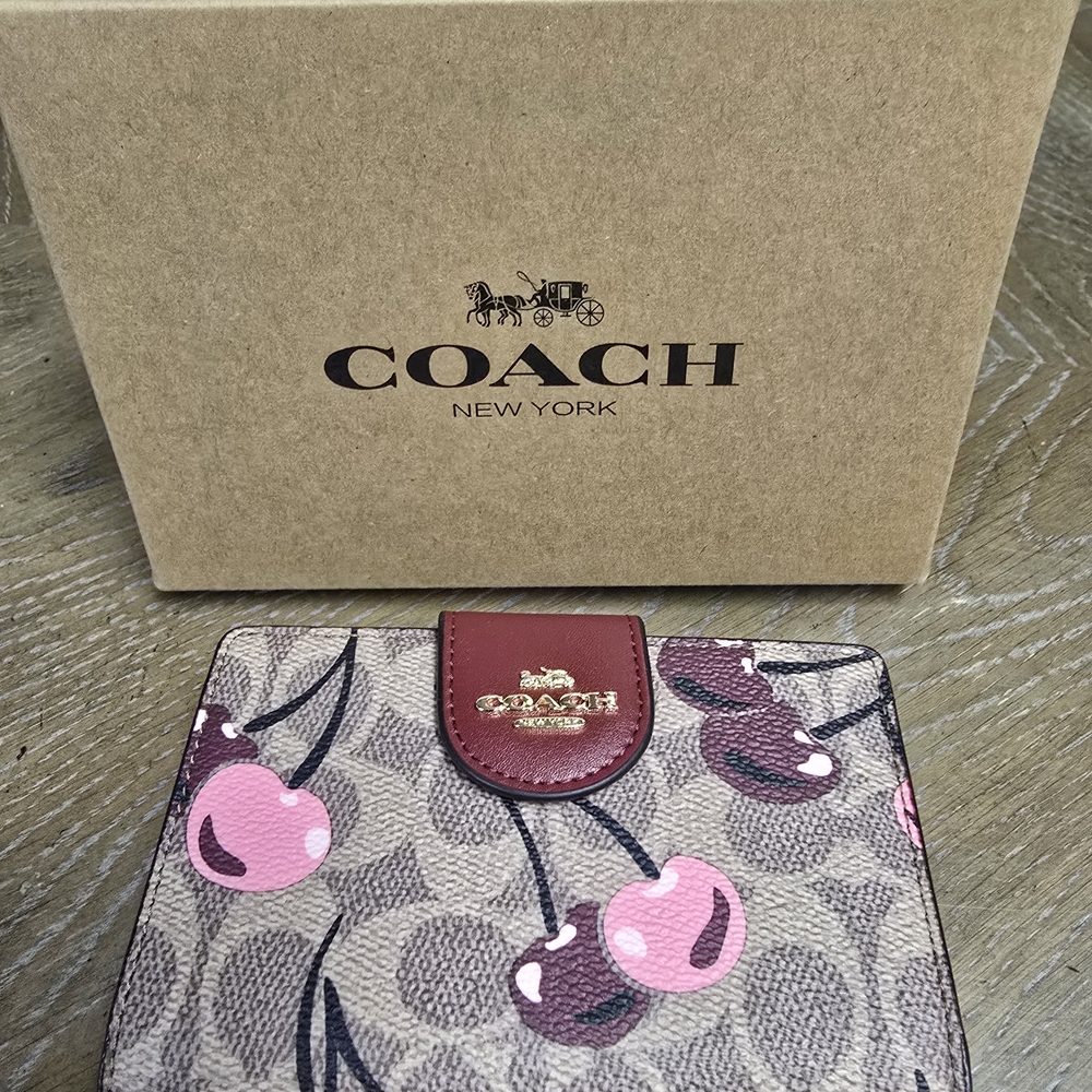Coach Cherry Pattern Wallet in Pink and Brown